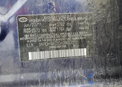 2012 Hyundai Elantra Gls from USA, damaged, VIN 5NPDH4AE2CH085135
